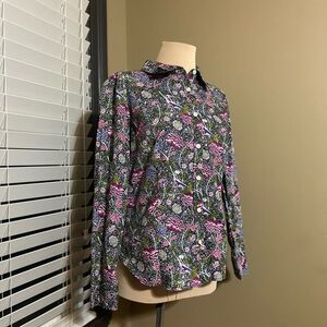Talbots Floral Print Cotton Petite medium Blouse - Pink, Green, Black